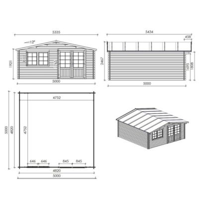 Abri de jardin en bois - 25m2 - 5x5m - Ep. 34mm - Couleur: naturel - DOM722