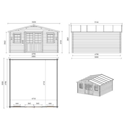 Abri de jardin en bois - 25m2 - 5x5m - Ep. 40mm - Couleur: naturel - DOM612