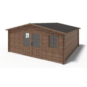 Abri de jardin en bois - 25m2 - 5x5m - Traité - Ep. 28mm - Couleur: marron - DOM596