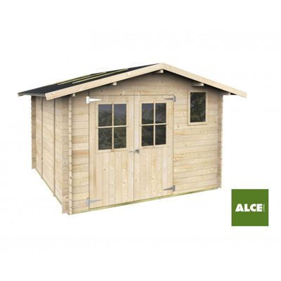 Abri de jardin en bois, 296 x 296 cm, Parois de 25 mm, Porte-fenêtre et fenêtre fixe, Sapin naturel
