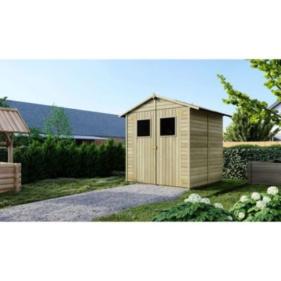 Abri de jardin en bois 3.46 m2 - 1.9x1.82 m - traité - Couleur: vert - DOM218