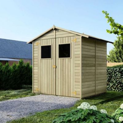 Abri de jardin en bois 3.46 m2 - 1.9x1.82 m - traité - Couleur: vert - DOM218