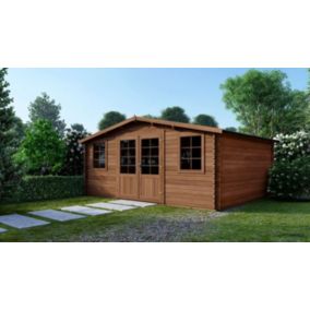 Abri de jardin en bois - 34,80m2 - 5,90x5,90m - Traité - Ep. 45mm - Couleur: marron - DOM656