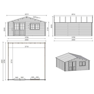 Abri de jardin en bois - 36m2 - 6x6m - Ep. 40mm - Couleur: naturel - DOM749