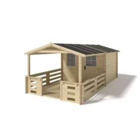 Abri de jardin en bois - 3x2 m - 15 m2 + terrasse avec balustrade et avant-toit en bois - DOM472+DOM394+DOM395+POD04