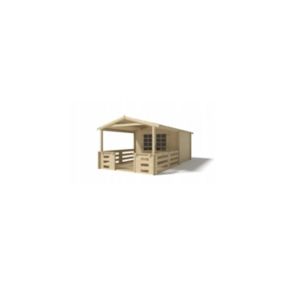 Abri de jardin en bois - 3x3 m - 18 m2 + terrasse avec balustrade et avant-toit en bois - DOM530+DOM394+DOM395+POD04