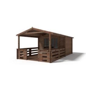 Abri de jardin en bois - 3x3 m - 18 m2 + terrasse avec balustrade et avant-toit en bois - Traité - DOM427+DOM539+DOM540+POD05