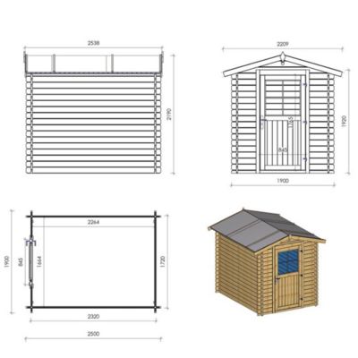 Abri de jardin en bois - 4.75m2 - 1.9x2.5m - Ep. 28mm - Couleur: naturel - DOM594