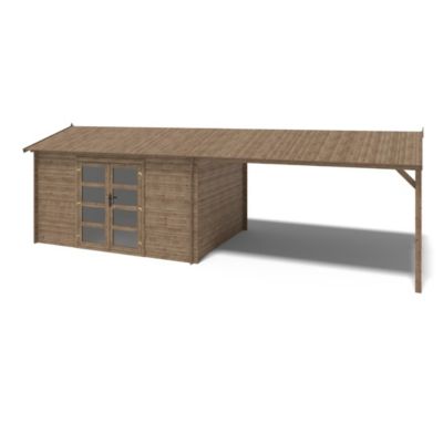 Abri de jardin en bois - 4x3 m avec extension de 4x2.76 m - 23.06 m²- Traité - DOM677+DOS194