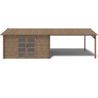 Abri de jardin en bois - 4x3 m avec extension de 4x2.76 m - 23.06 m²- Traité - DOM677+DOS194