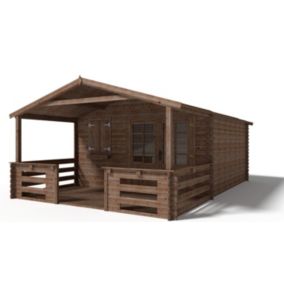 Abri de jardin en bois - 4x4 m - 24 m2 + terrasse avec balustrade et avant-toit en bois - Traité - DOM181+DOM78+DOM79+POD05