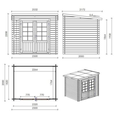 Abri de jardin en bois - 5m2 - 2.5x2m - Traité - Ep. 28mm - Couleur: vert - DOM725