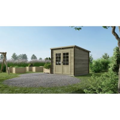 Abri de jardin en bois - 6.25m2 - 2.5x2.5m - Traité - Ep. 28mm - Couleur: vert - DOM724