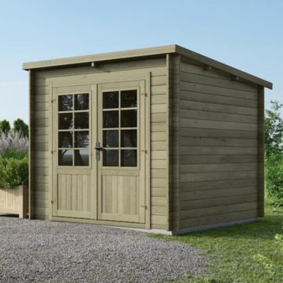 Abri de jardin en bois - 6.25m2 - 2.5x2.5m - Traité - Ep. 28mm - Couleur: vert - DOM724