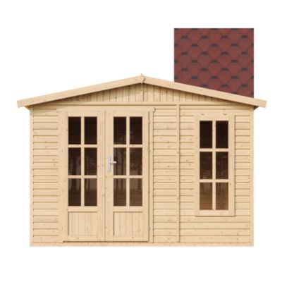 Abri de jardin en bois 6 m2 - avec des bardeaux bitumineux M334FB+H334FBRED - Timbela