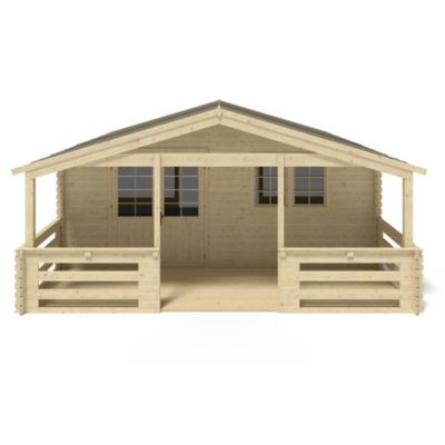 Abri de jardin en bois - 6x5 m + terrasse avec balustrade et avant-toit en bois - 42 m2 - DOM747+DOM553+DOM555+POD04