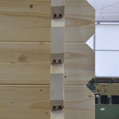 Abri de jardin en bois - 6x5 m + terrasse avec balustrade et avant-toit en bois - 42 m2 - DOM747+DOM553+DOM555+POD04
