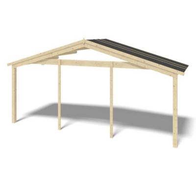 Abri de jardin en bois - 6x5 m + terrasse avec balustrade et avant-toit en bois - 42 m2 - DOM747+DOM553+DOM555+POD04