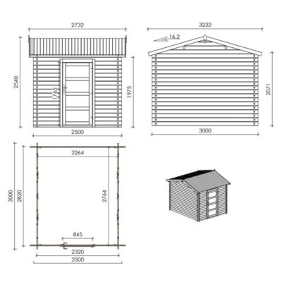 Abri de jardin en bois - 7.5m2 - 2.5x3m - Traité - Ep. 28mm - Couleur: marron - DOM675
