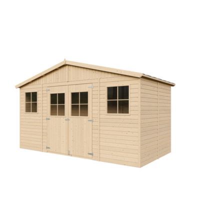 Abri de jardin en bois - 8 m² - 418 x 220 x H246 cm - ép. 17 mm - sans plancher - M332 - Timbela