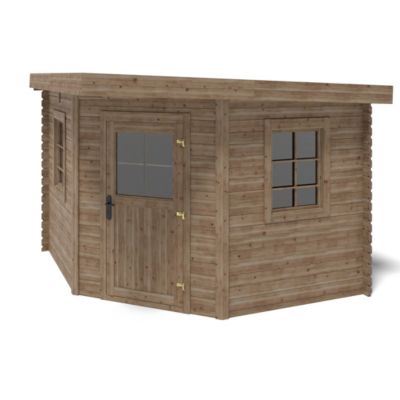 Abri de jardin en bois - 8m2 - 3x3m - Traité - Ep. 28mm - Couleur: marron - DOM753