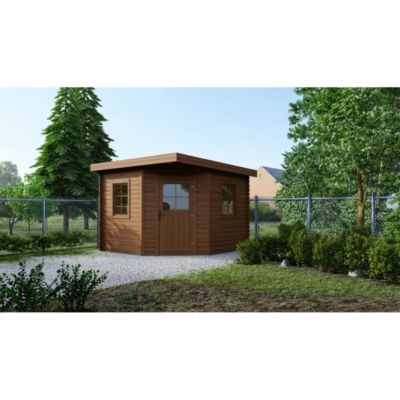 Abri de jardin en bois - 8m2 - 3x3m - Traité - Ep. 28mm - Couleur: marron - DOM753