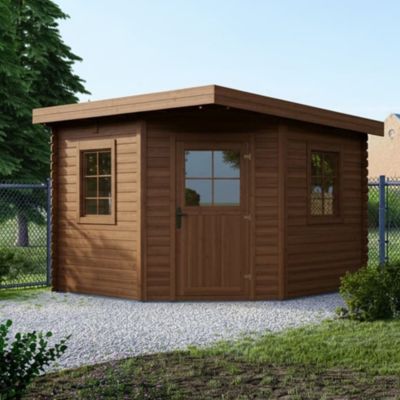 Abri de jardin en bois - 8m2 - 3x3m - Traité - Ep. 28mm - Couleur: marron - DOM753