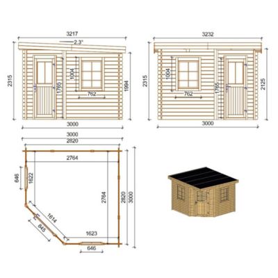 Abri de jardin en bois - 8m2 - 3x3m - Traité - Ep. 28mm - Couleur: marron - DOM753