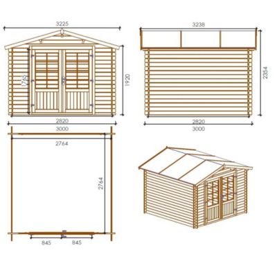 Abri de jardin en bois - 9m2 - 3x3m - Ep. 28mm - Couleur: naturel - DOM530