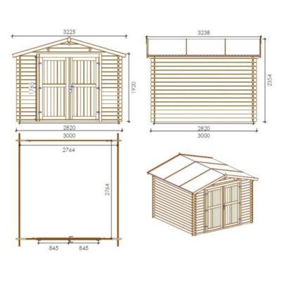 Abri de jardin en bois - 9m2 - 3x3m - Ep. 28mm - Couleur: naturel - DOM531