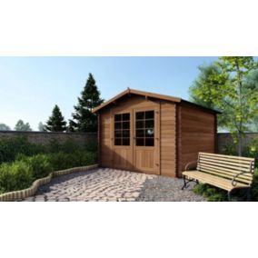 Abri de jardin en bois - 9m2 - 3x3m - Traité - Ep. 28mm - Couleur: marron - DOM427