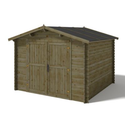 Abri de jardin en bois - 9m2 - 3x3m - Traité - Ep. 28mm - Couleur: vert - DOM458
