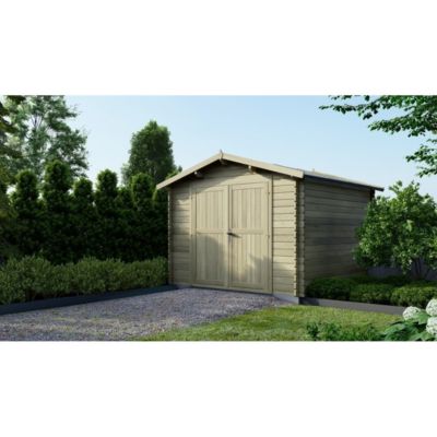 Abri de jardin en bois - 9m2 - 3x3m - Traité - Ep. 28mm - Couleur: vert - DOM458