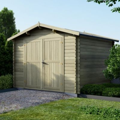 Abri de jardin en bois - 9m2 - 3x3m - Traité - Ep. 28mm - Couleur: vert - DOM458