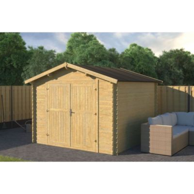 Abri de jardin en bois - 9m2 - 3x3m - Traité - Ep. 28mm - Couleur: vert - DOM458