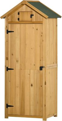 Abri de Jardin en Bois abri pour Outils 3 étagères 2 Portes loquets Toit Pente bitumé 77 x 54 x 179 cm Jaune