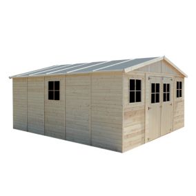 Abri de jardin en bois AVEC LES PLANCHERS IMPRÉGNÉ  -H246x418x522 cm/20 m²- TIMBELA M333 +M333G