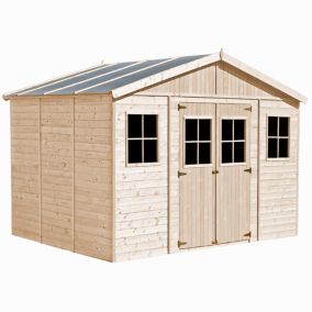 Abri de jardin en bois AVEC PLANCHER IMPRÉGNÉ-  H246x418x320 cm/12 m² - Timbela M331+M331G