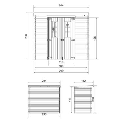 Abri de jardin en bois AVEC SOL TRAITÉ - Stockage extérieur l204xL142xH200cm//2.22m2 - TIMBELA M311C+M311G
