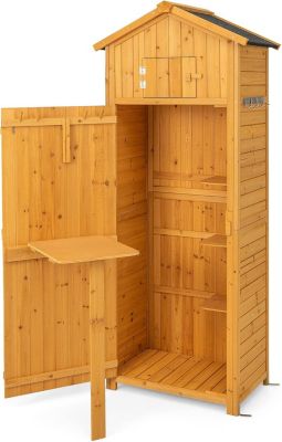 Abri de Jardin en Bois avec Toit en Asphalte Porte Verrouillable Table Pliable Crochets 75x50x180.5CM, Naturel