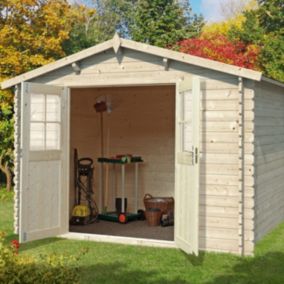 Abri de Jardin en bois de 7,5m² avec toit double pans et double porte vitrée