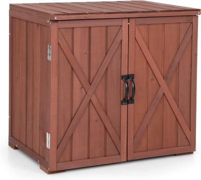 Abri de Jardin en Bois de Sapin avec Portes Délicates et Poignée Métallique Placard 77 x 56 x 72CM, Marron