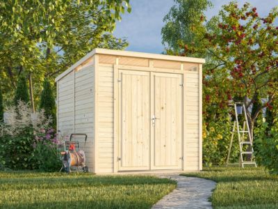 Abri de jardin en bois Elias - PALMAKO - 5,6 m² - 221 x 228 cm - Toit plat incliné avec bandeau vitré