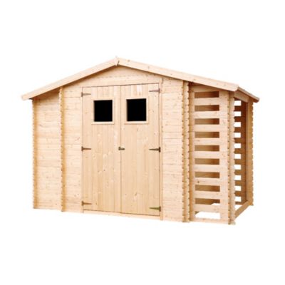 Abri de jardin en bois et range bûches AVEC SOL TRAITÉ - 3,53 + 0,97+0,97 m2 -  TIMBELA M389+M389G