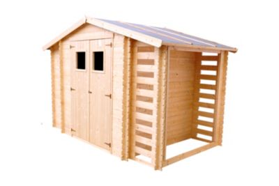 Abri de jardin en bois et range bûches AVEC SOL TRAITÉ - 3,53 + 0,97+0,97 m2 -  TIMBELA M389+M389G