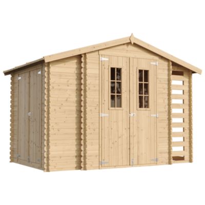 Abri de jardin en bois et range bûches extérieur - 3,53 + 0,97+0,97 m2 M389C - Timbela