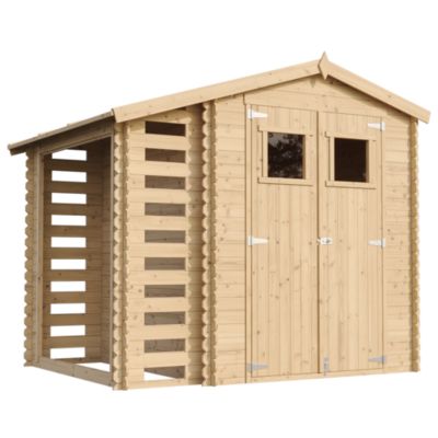 Abri de jardin en bois et range bûches extérieur - I206xL272xH218 cm/ 3,53 + 0,97 m2 - M386 - Timbela