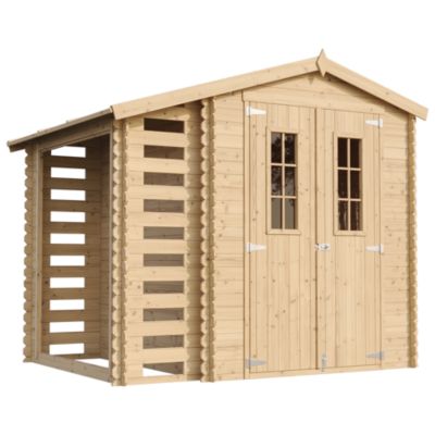 Abri de jardin en bois et range bûches extérieur - I206xL272xH218 cm/ 3,53 + 0,97 m2 - M386C - Timbela
