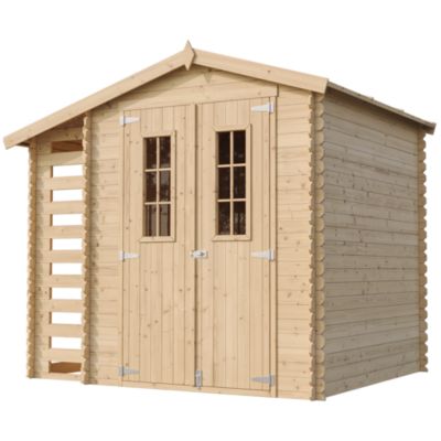 Abri de jardin en bois et range bûches extérieur - I206xL272xH218 cm/ 3,53 + 0,97 m2 - M386C - Timbela