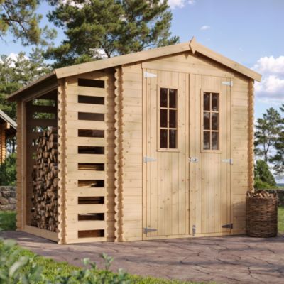 Abri de jardin en bois et range bûches extérieur - I206xL272xH218 cm/ 3,53 + 0,97 m2 - M386C - Timbela